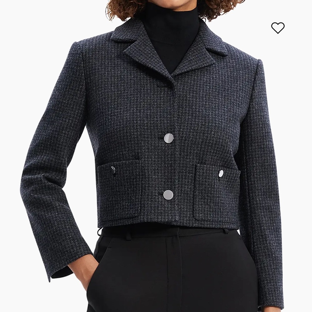 NWT Theory Charcoal Melange Wool-Blend Boxy Crop Jacket. Size 0